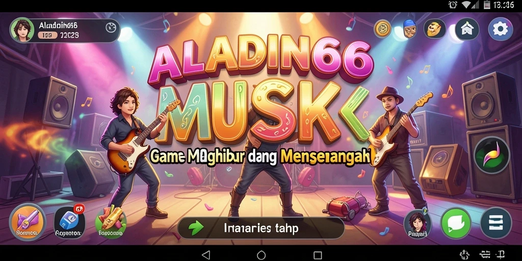 Screenshot utama ALADIN66 menampilkan gameplay seru dengan musik.