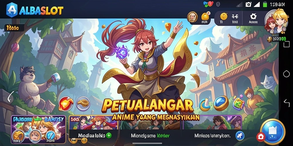 Tangkapan layar gameplay ALBASLOT menampilkan aksi karakter anime.