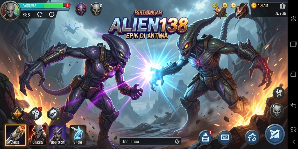 Tangkapan layar gameplay seru dari ALIEN138 dalam pertarungan antar alien.