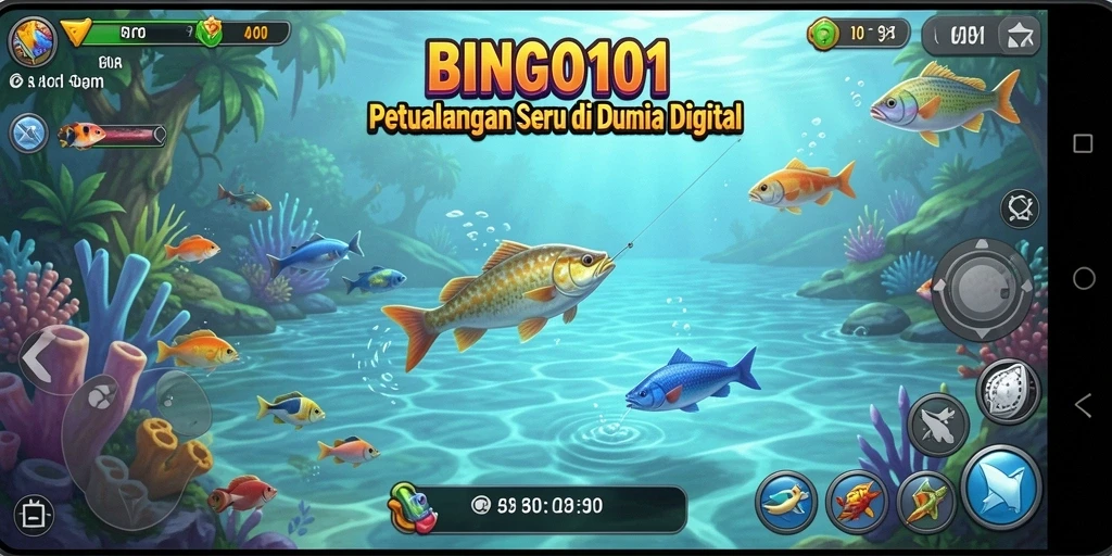 Tampilan gameplay BINGO101 yang menampilkan pengalaman memancing yang menakjubkan.