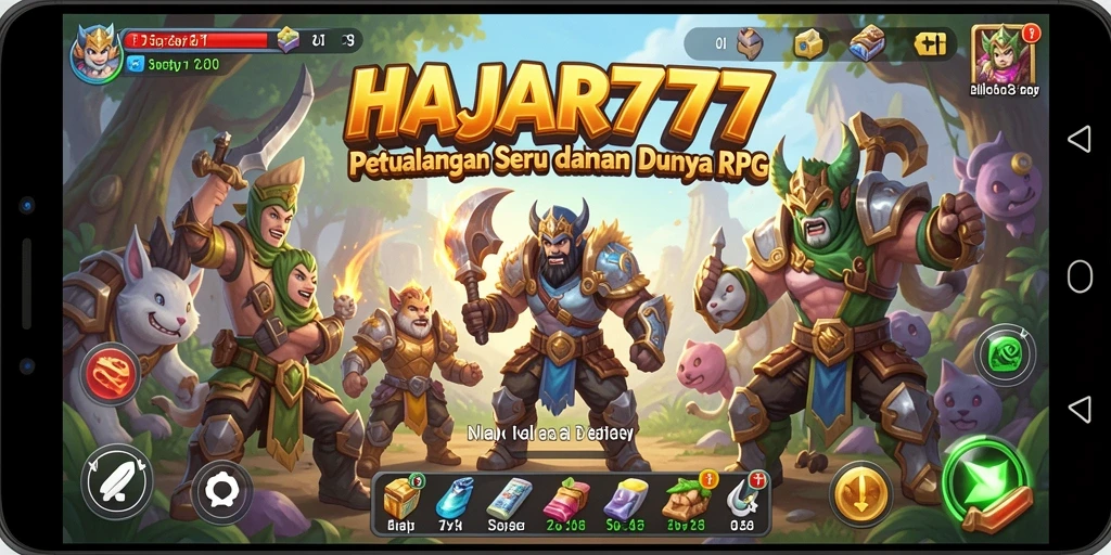Tangkapan layar menunjukkan aksi seru dalam gameplay RPG HAJAR777.