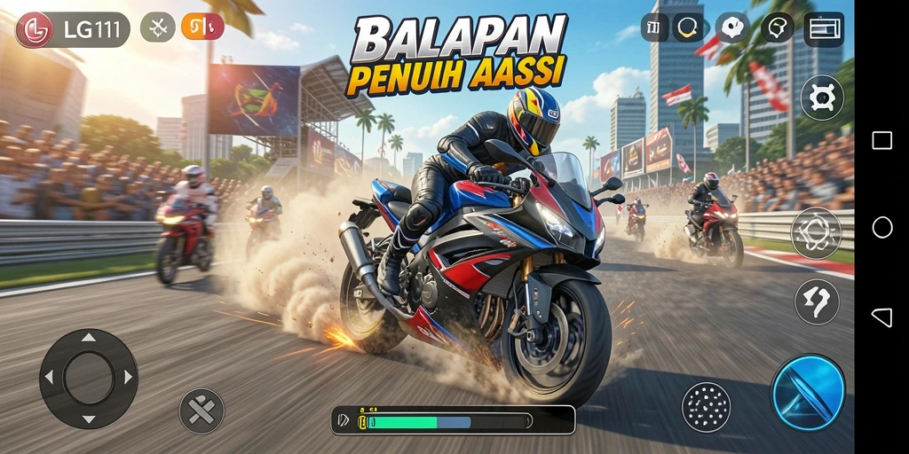Tampilan gameplay menegangkan dalam balapan motor LG111.