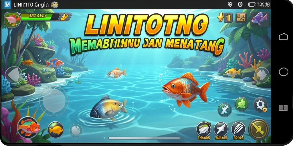Screenshot gameplay LINITOTO yang menunjukkan aksi memancing yang seru.