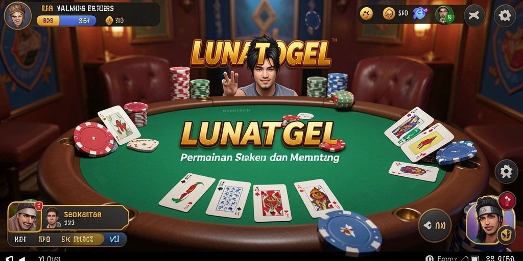 Screenshot gameplay LUNATOGEL menampilkan suasana permainan Poker yang mendebarkan.