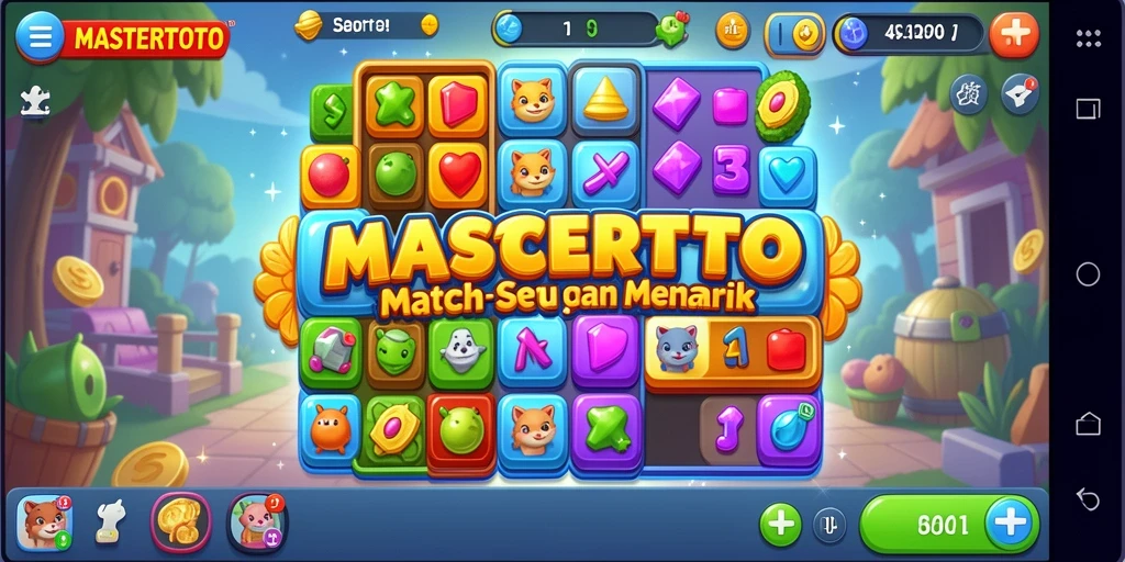 Tampilan seru gameplay MASTERTOTO dengan tantangan Match-3 yang mengasyikkan.