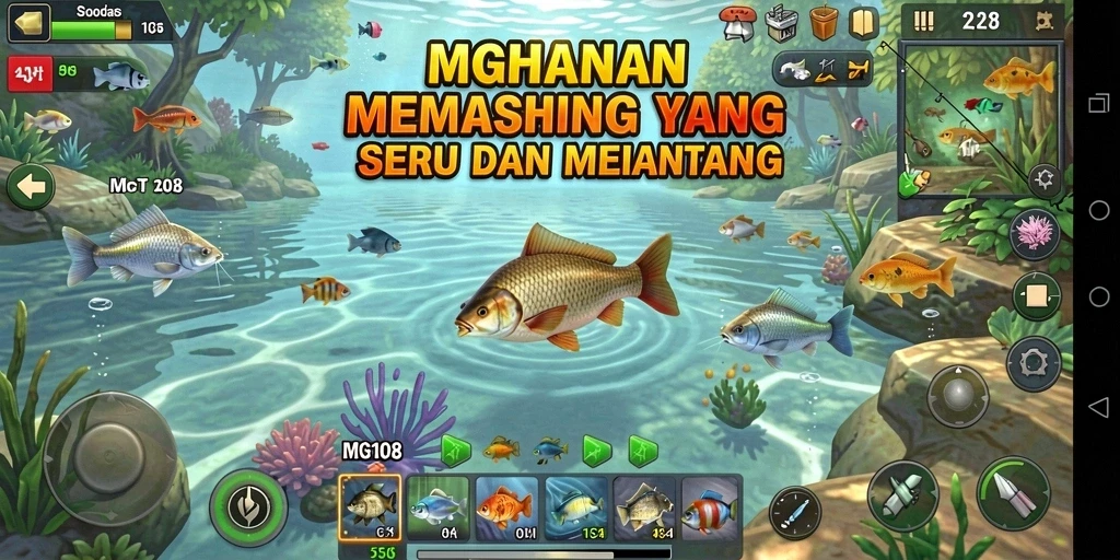 Tampilan gameplay MG108 yang menarik, menunjukkan aksi memancing yang seru.