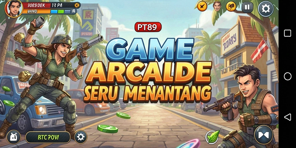 Screenshot utama PT89 menampilkan aksi seru dalam game arcade.