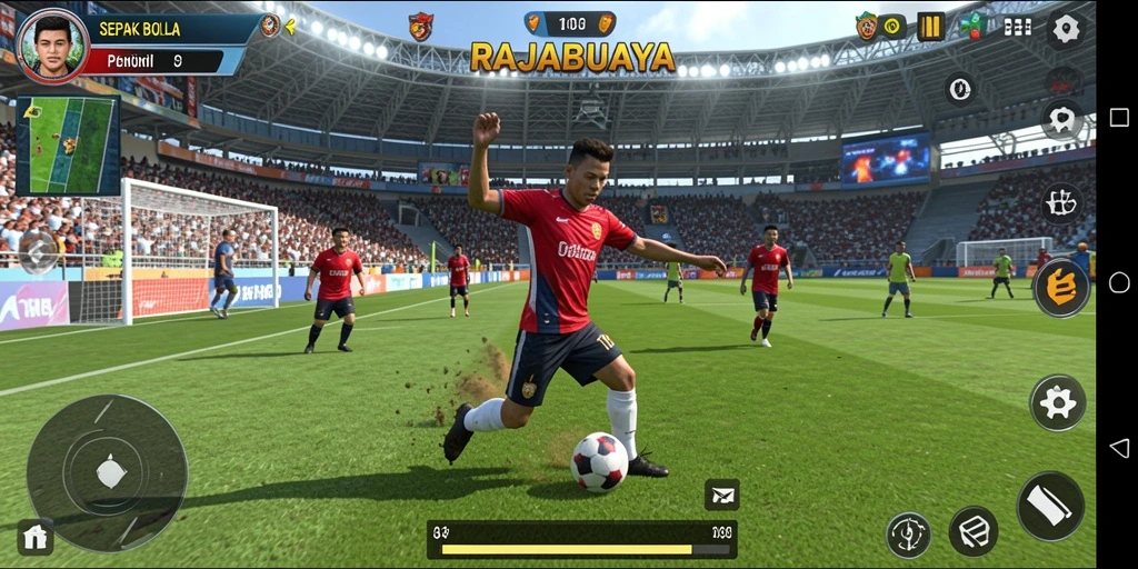 Tampilkan aksi menarik dalam gameplay sepak bola RAJABUAYA.