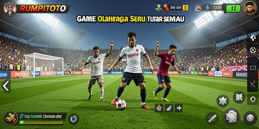 Tangkapan layar RUMPITOTO menampilkan aksi olahraga yang seru dan grafis menarik.
